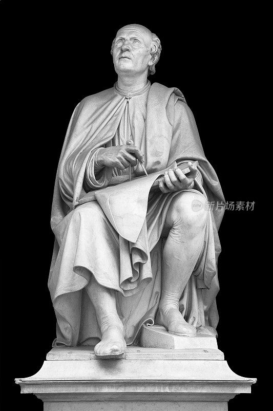 意大利文艺复兴时期著名的建筑师和工程师菲利波·布鲁内莱斯基的雕像，他建造了佛罗伦萨大教堂著名的圆顶圣玛丽亚del Fiore(佛罗伦萨-意大利托斯卡纳)-超过100岁